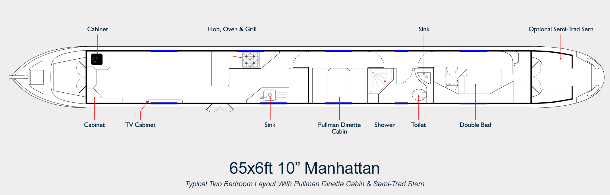 65ft Manhattan Pullman Dinette Cabin Semi Trad Stern 
